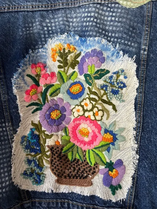 Denim Jacket with Flowers, Butterflies, and Bees