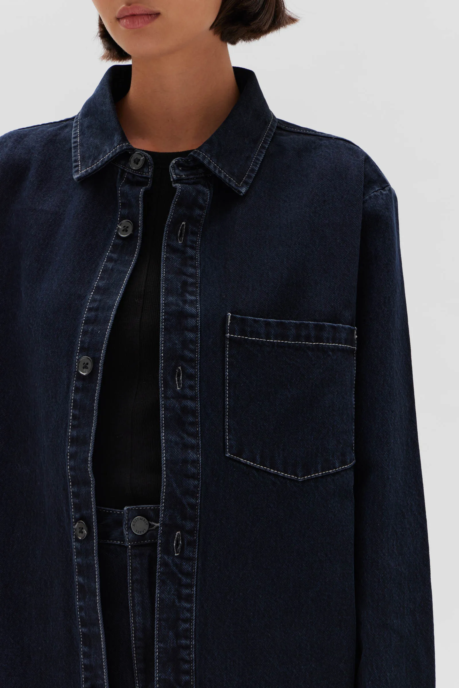 Denim Overshirt Contrast Blue