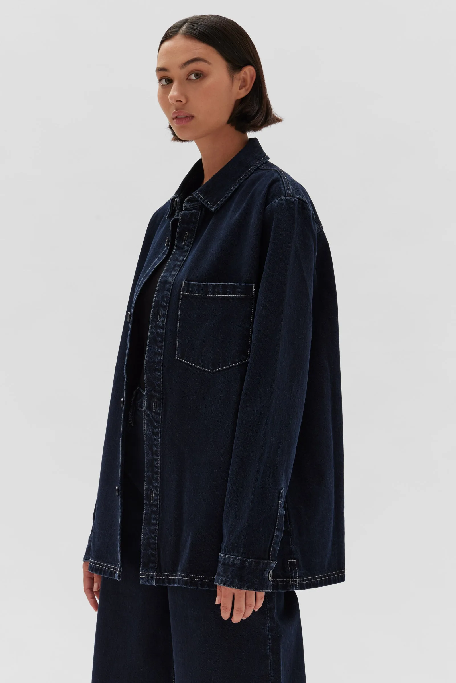 Denim Overshirt Contrast Blue