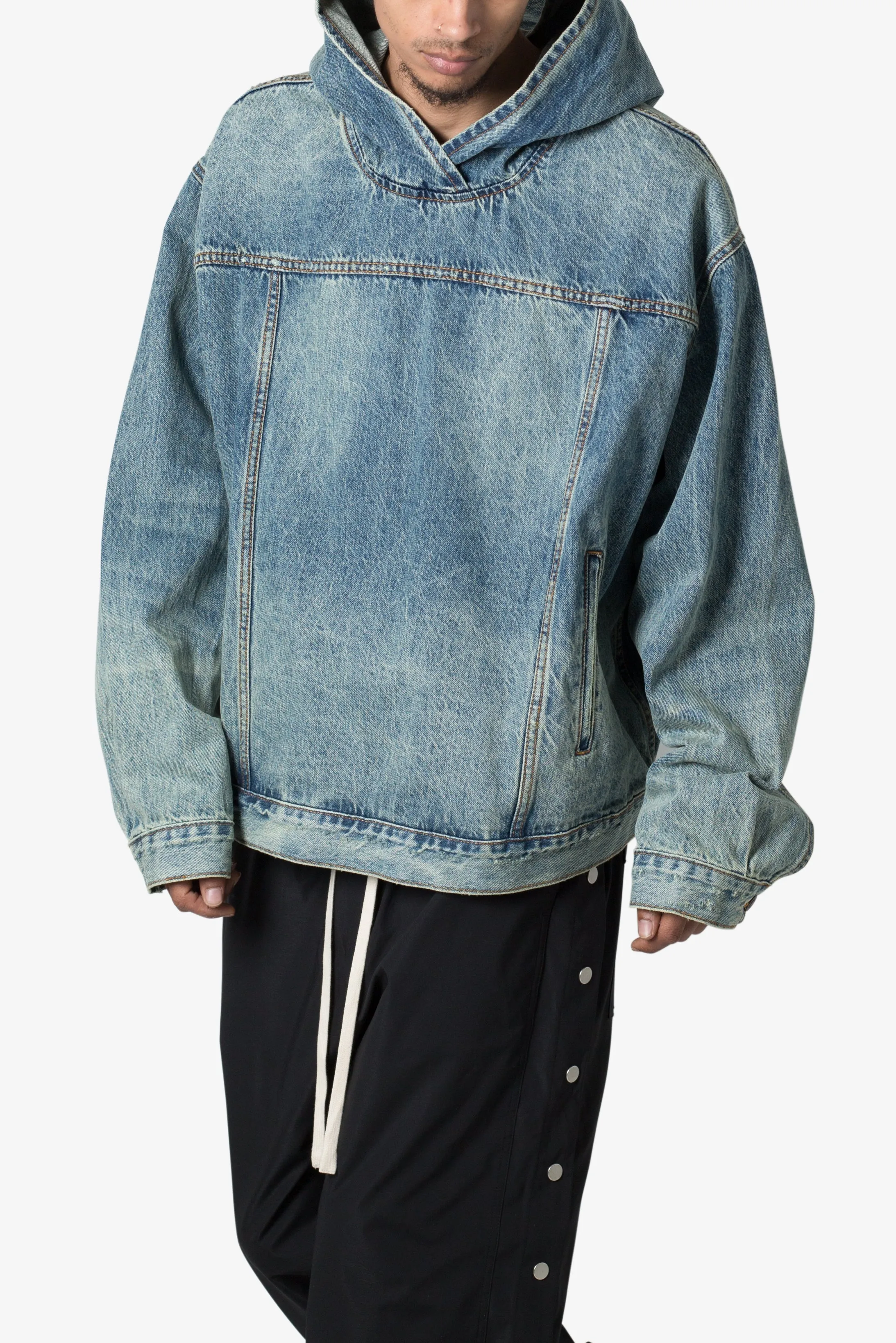 Denim Pullover Hoodie - Vintage Blue