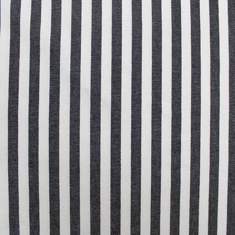 Dressmaking Cotton Twill - Medium Stripe - Charcoal and White