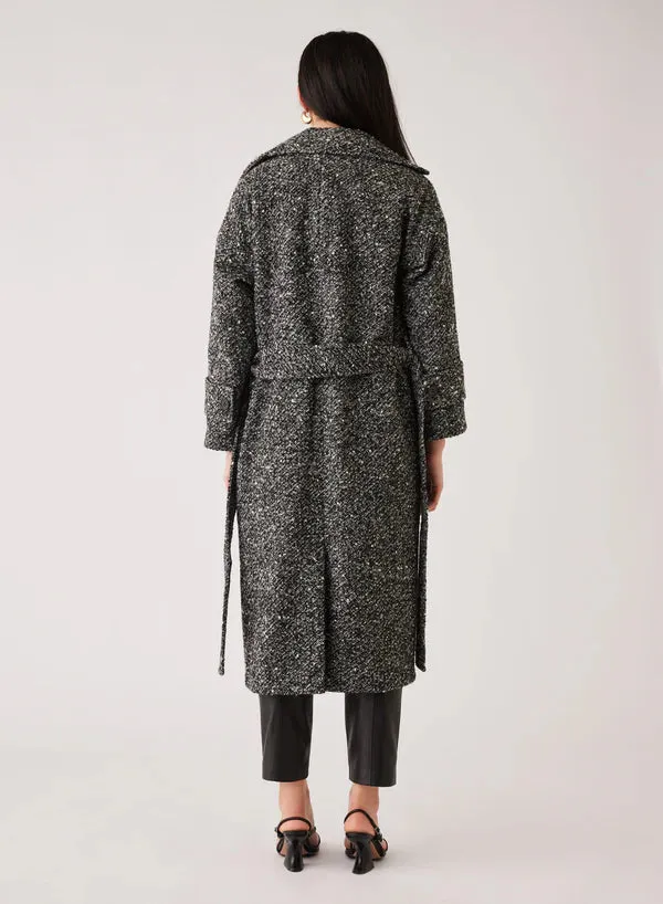 Esmaee Kingston Wrap Coat (Black/White Boucle Twil)