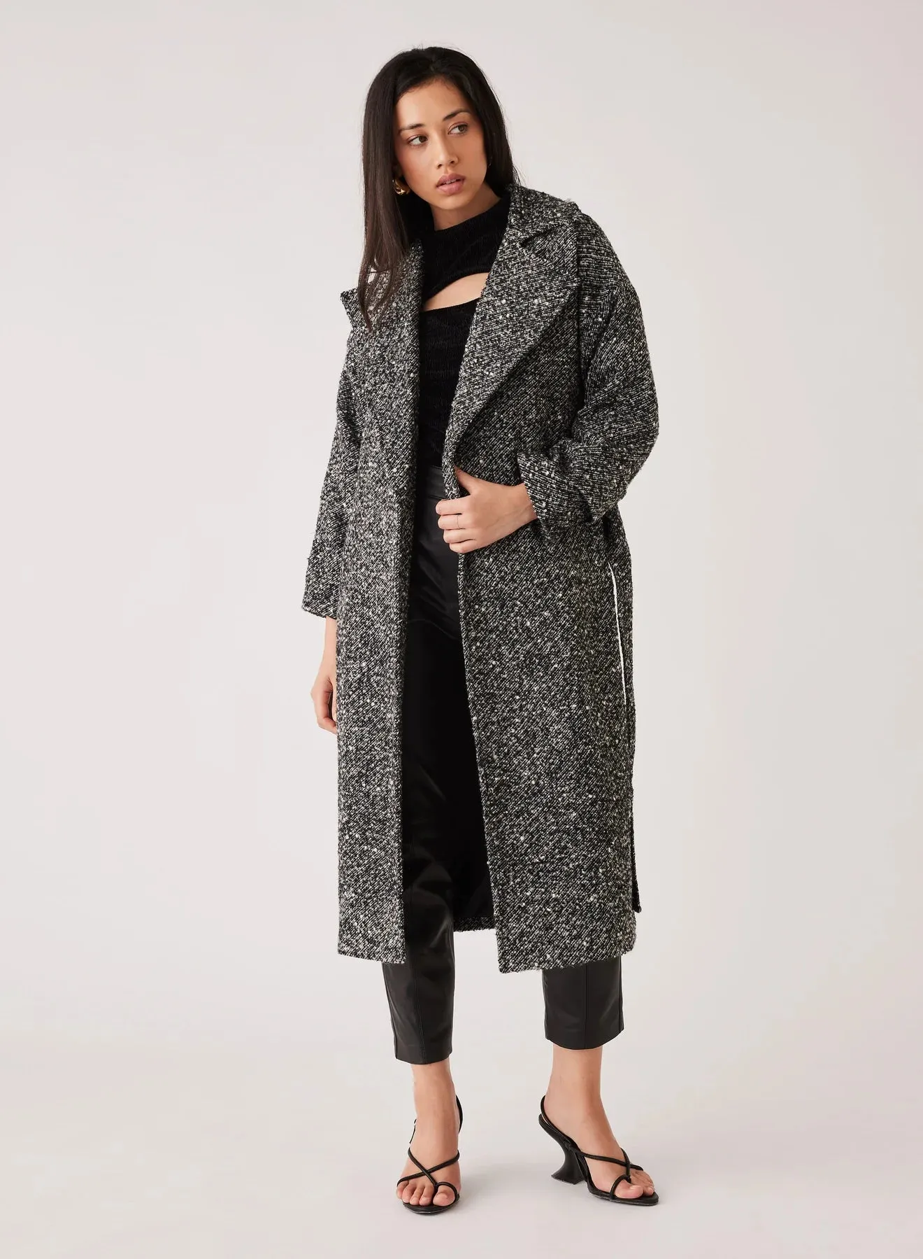 Esmaee Kingston Wrap Coat (Black/White Boucle Twil)