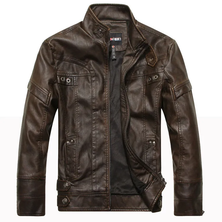 Fashion Simple Pocket Men's Leather Jacket