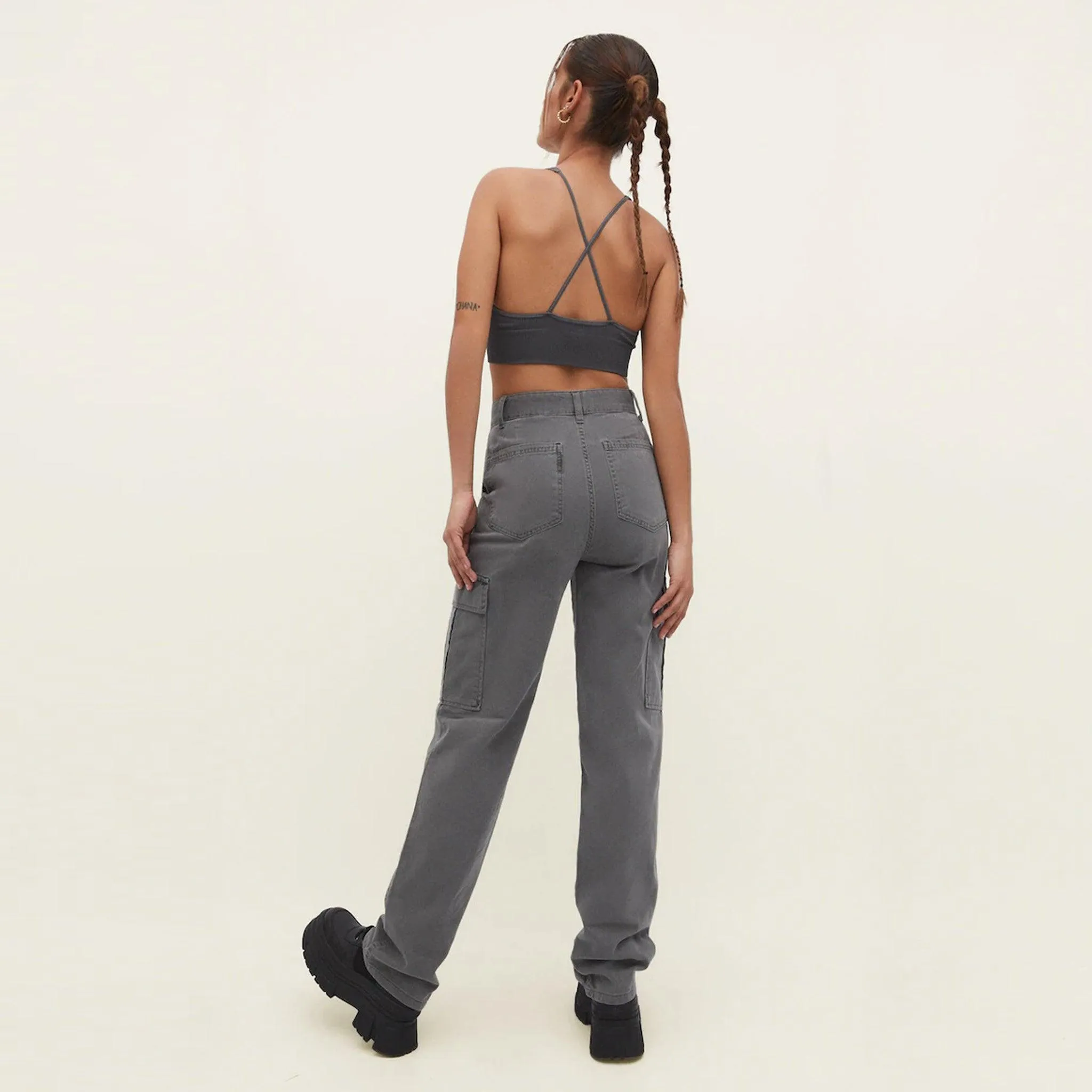 Female Cargo Trouser in Acid Wash Grey (6 Pockets)