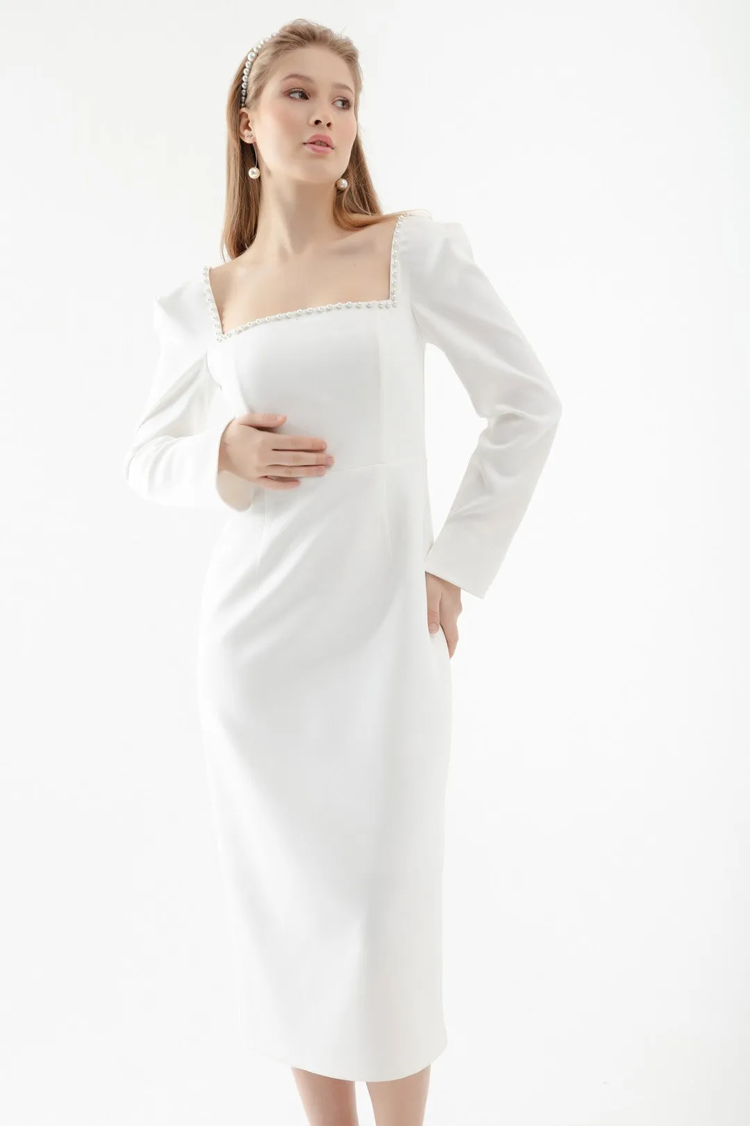 Female Square Collar Gospel Midi Evening Dress