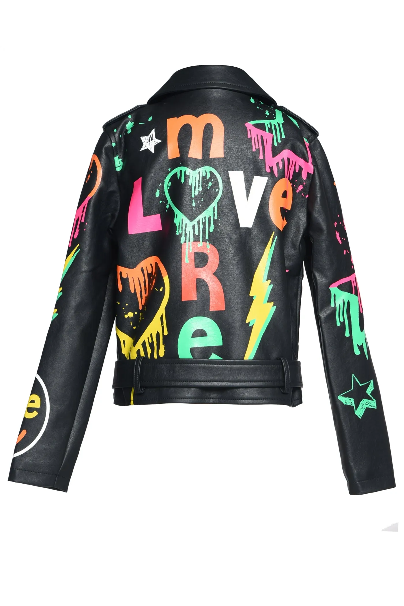 Girls Printed Moto Faux Leather Jacket