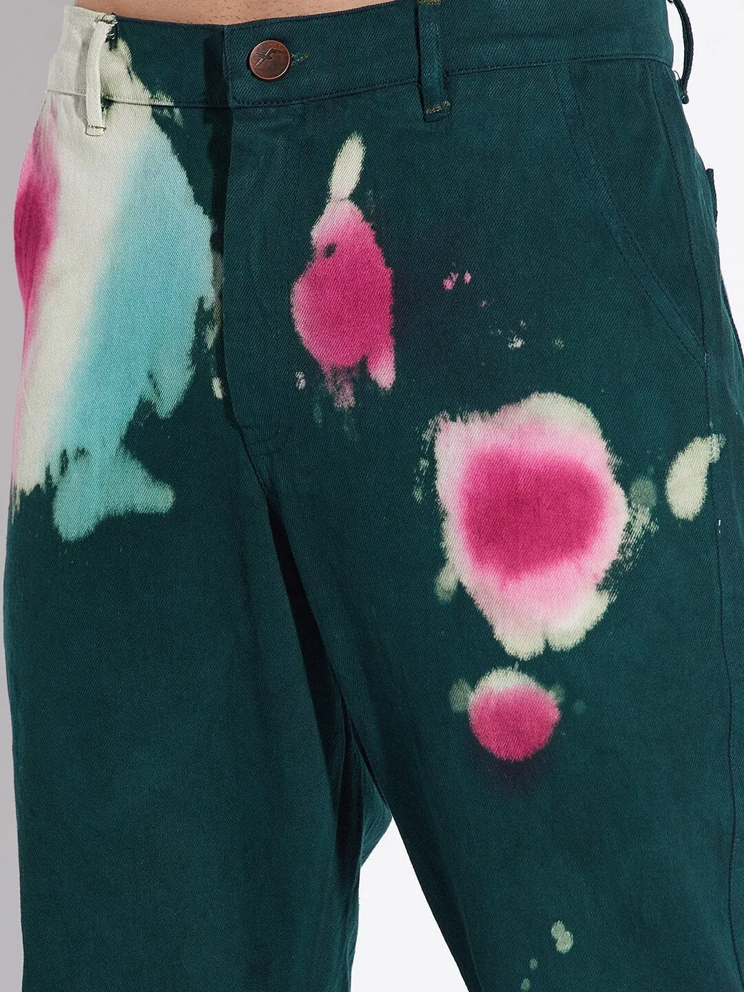 Green Space Dyed Flared Denim