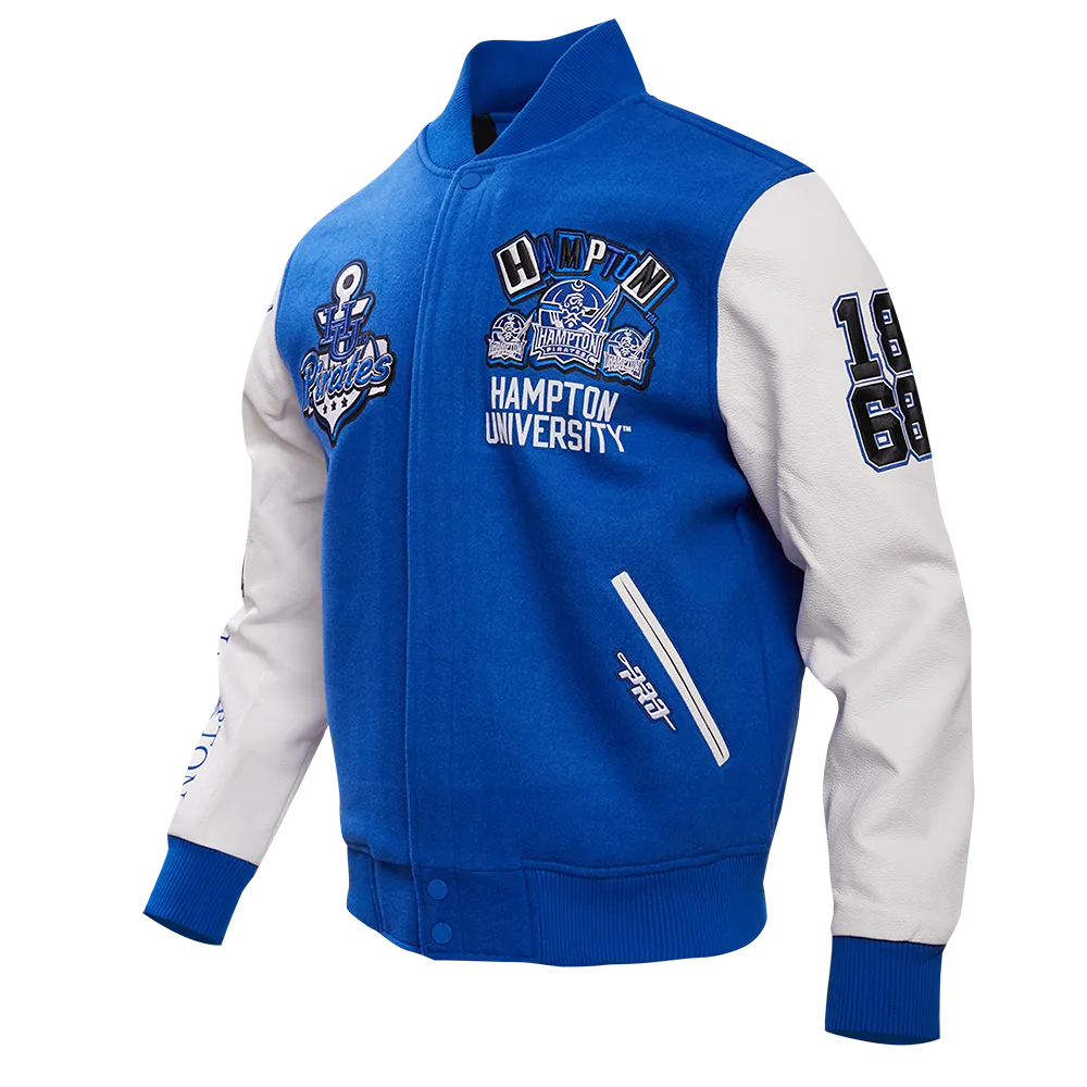 HAMPTON UNIVERSITY HOMECOMING MEN'S WOOL VARSITY JACKET (ROYAL BLUE/WHITE)