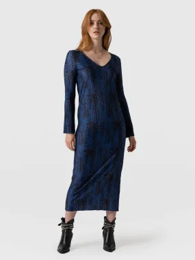 Hanna Plisse Dress - Navy Ripple