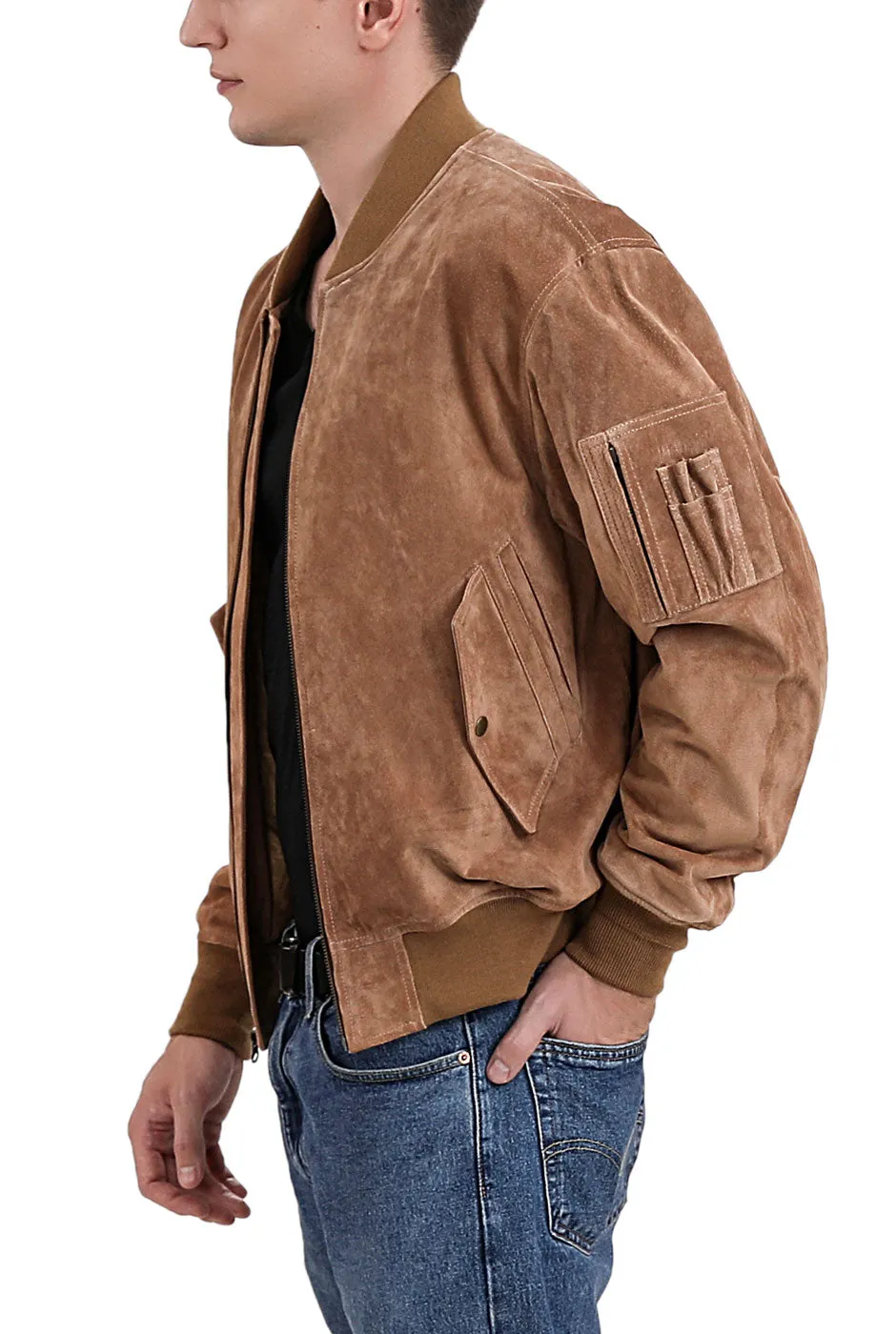 Landing Leathers Men MA-1 Suede Leather Flight Bomber Jacket