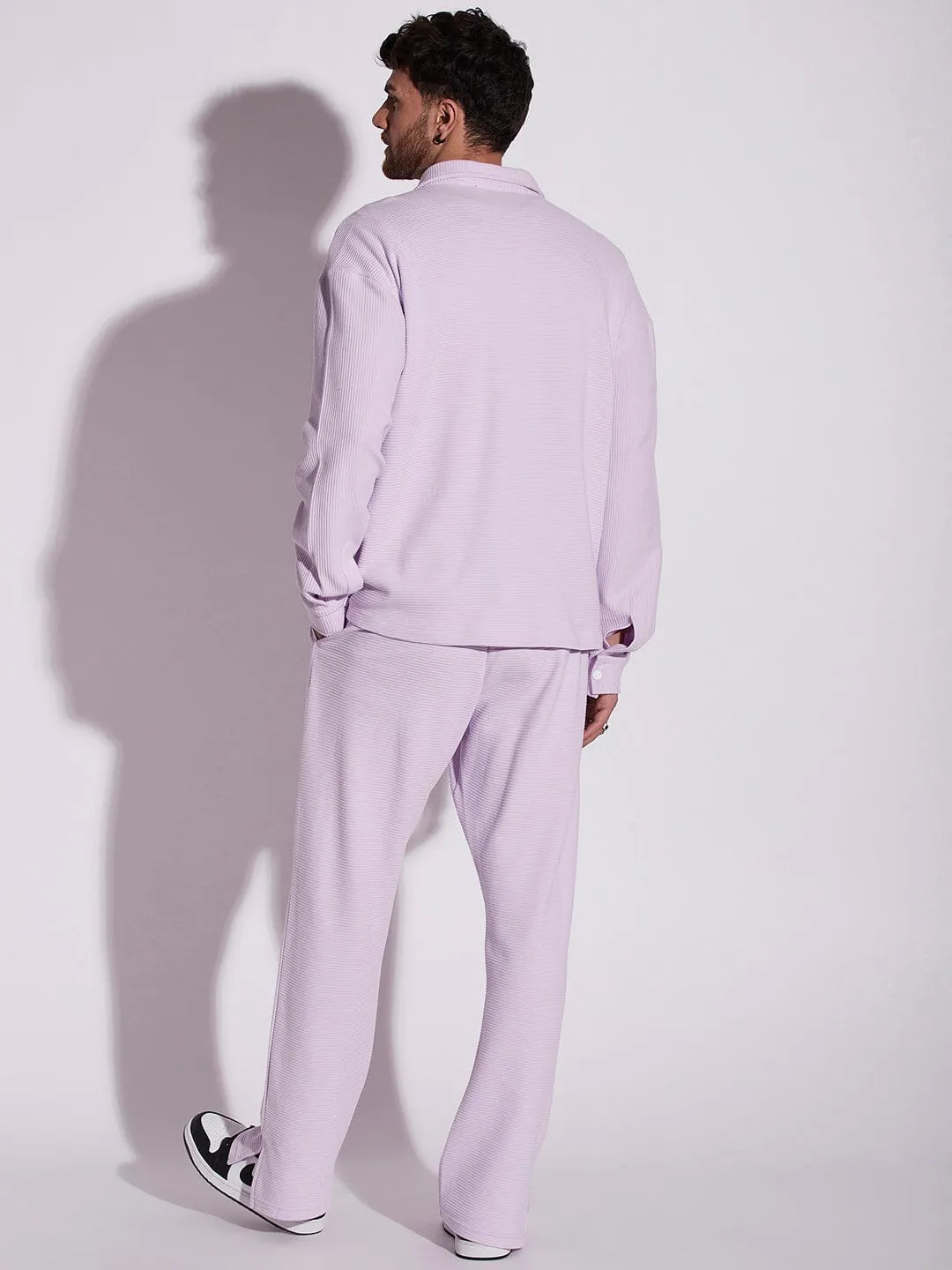 Lavender Pleated OverShirt And Pants Combo Set