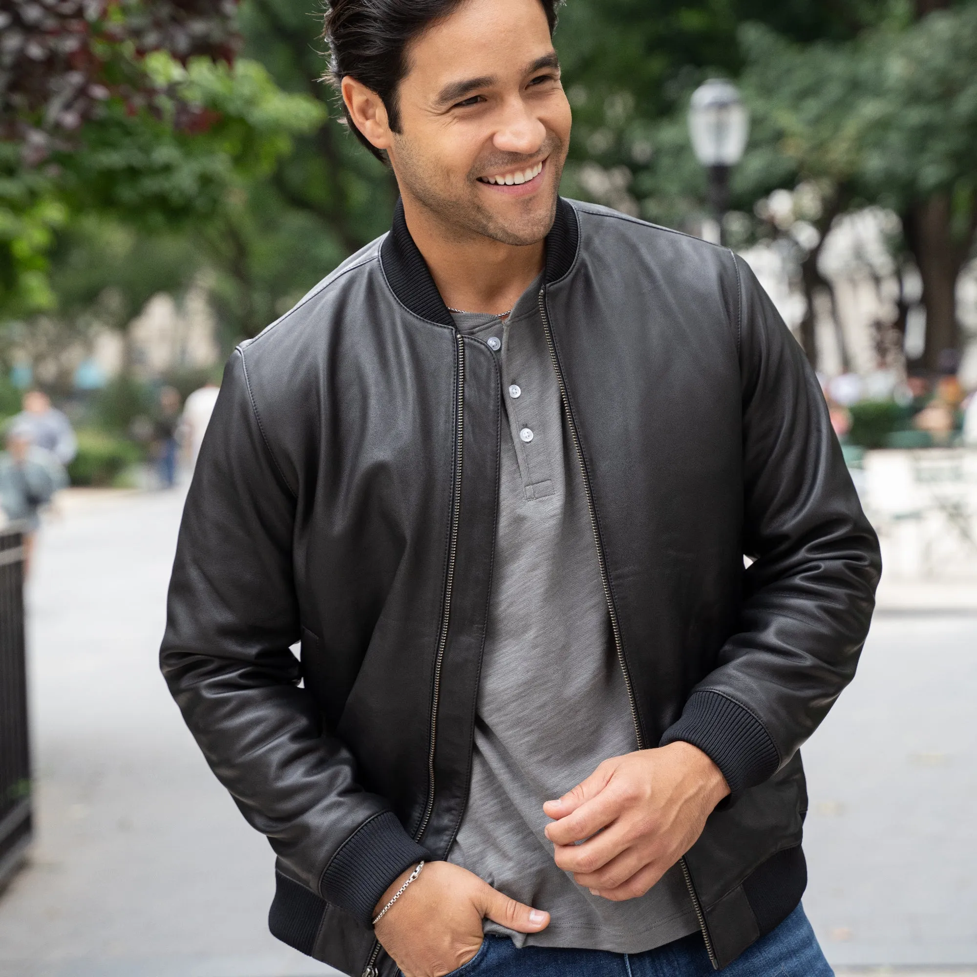 Leather Bomber Jacket - Black