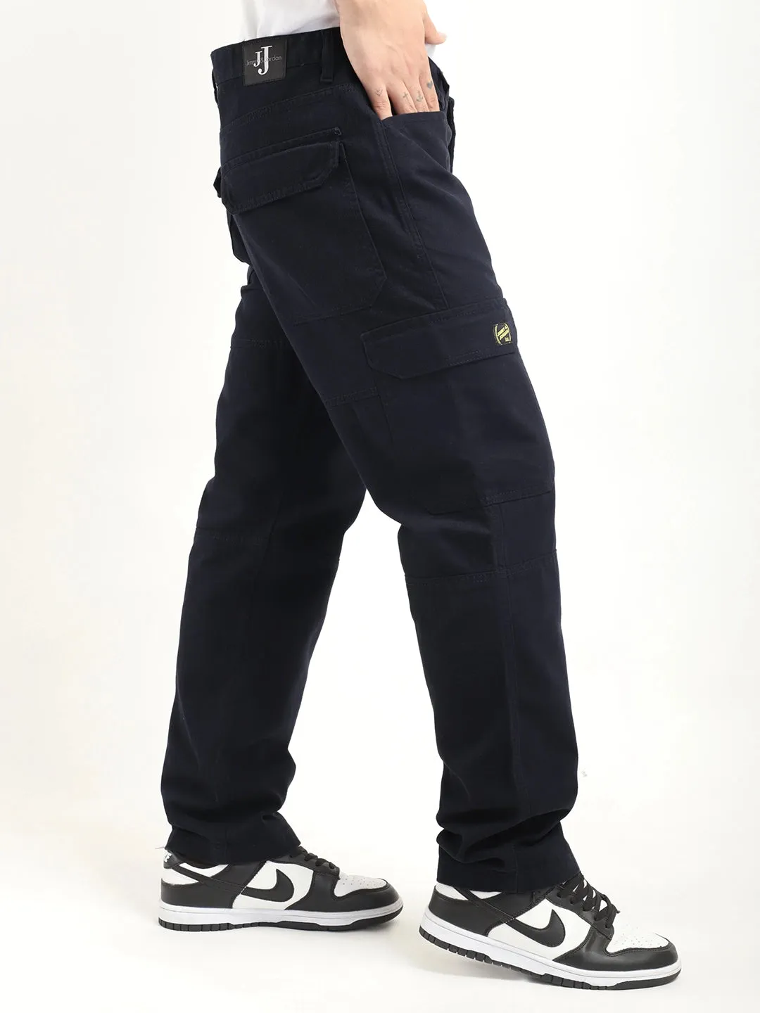 Leo Navy Blue Full Length Plus Size Cargo