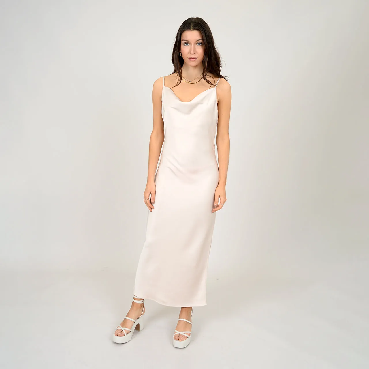 Lola's Room Cowl Neck Midi Satin Dress