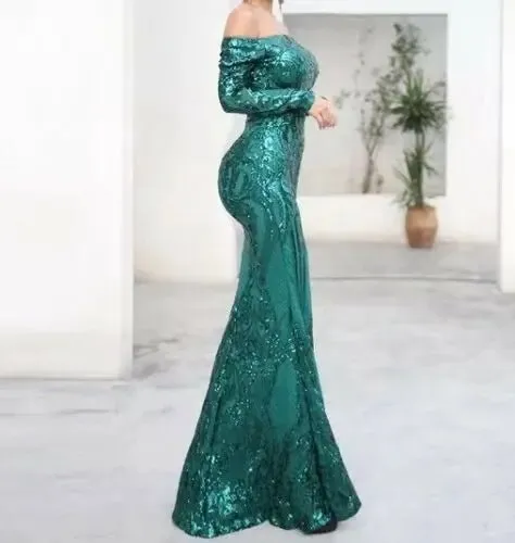 Long sleeve retro sequin maxi Dress