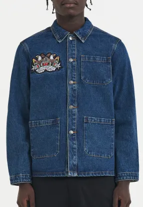 Mens Battle Of Eagles Denim Chore Jacket - Indigo