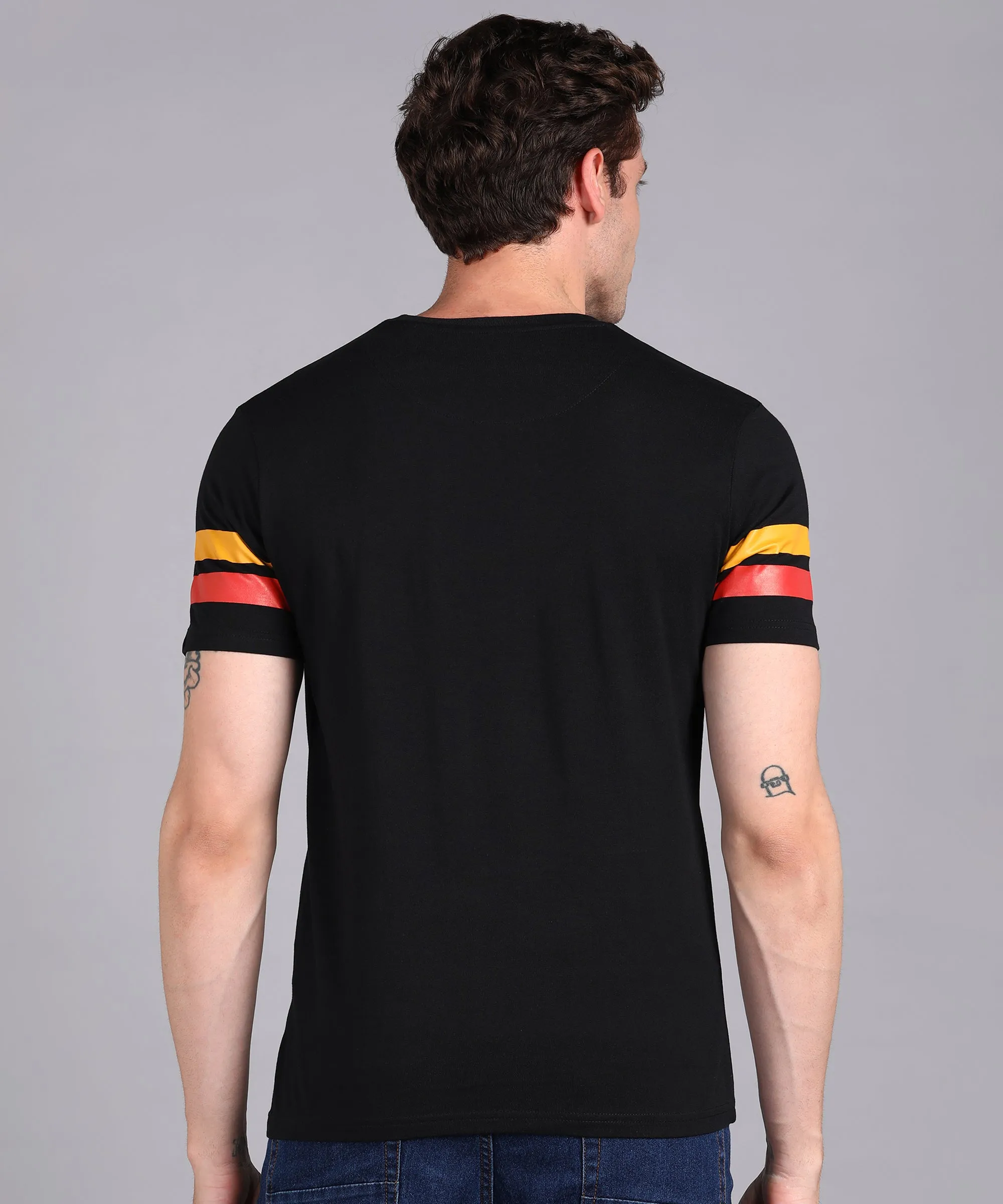 Men's Black, Yellow, Orange Cotton Color-Block Slim Fit Half Sleeve T-Shirt