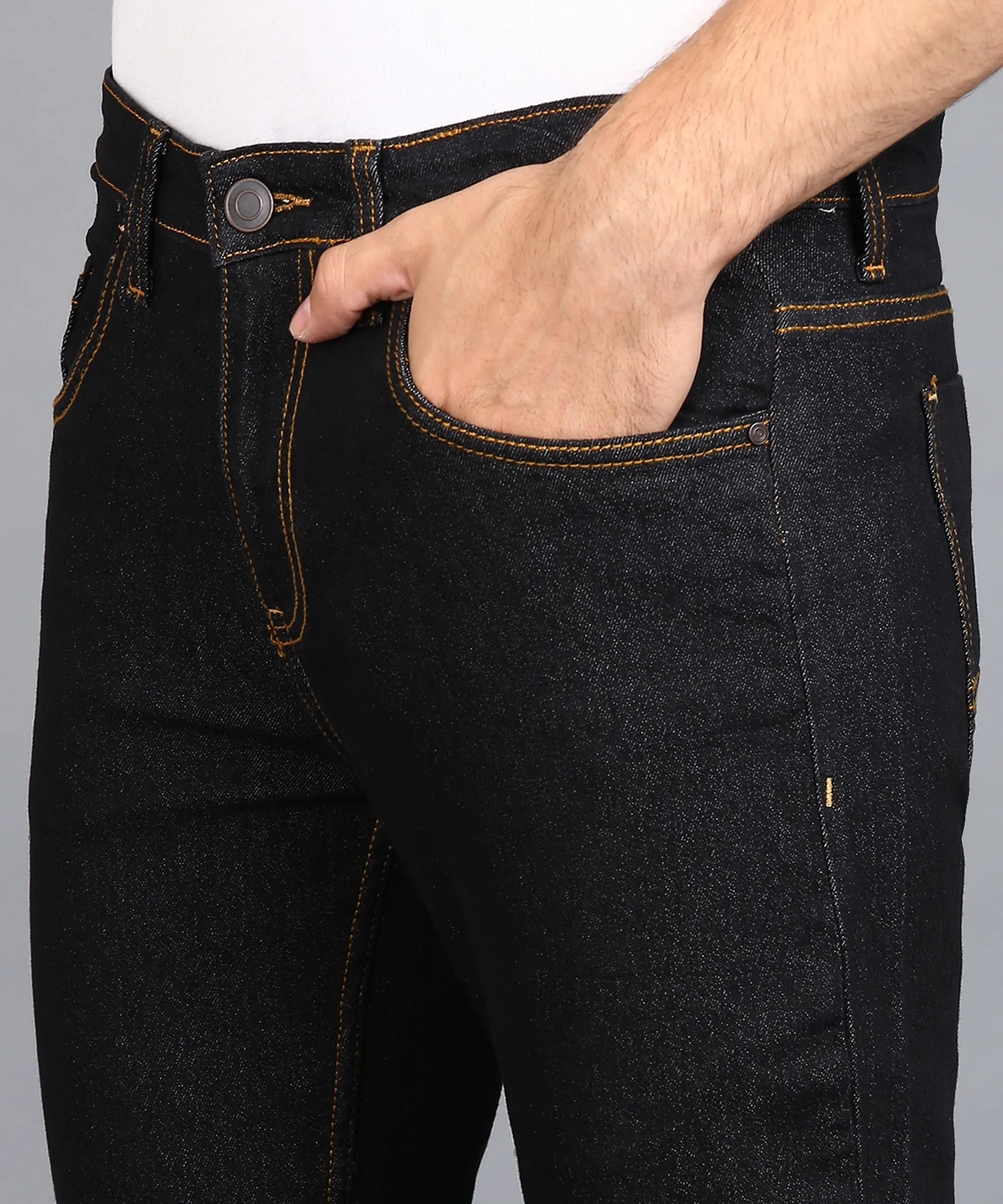 Men's Dark Blue Regular Fit Washed Jeans Stretchable