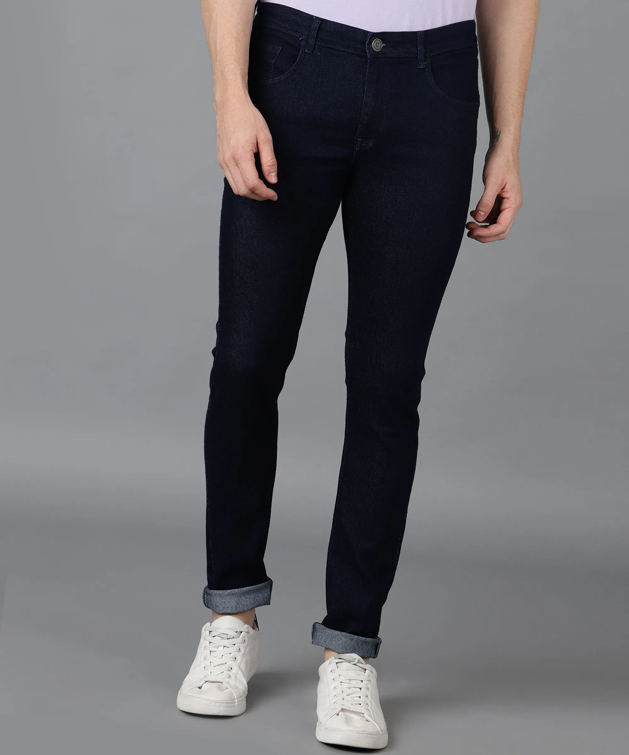 Men's Dark Blue Slim Fit Washed Jeans Stretchable