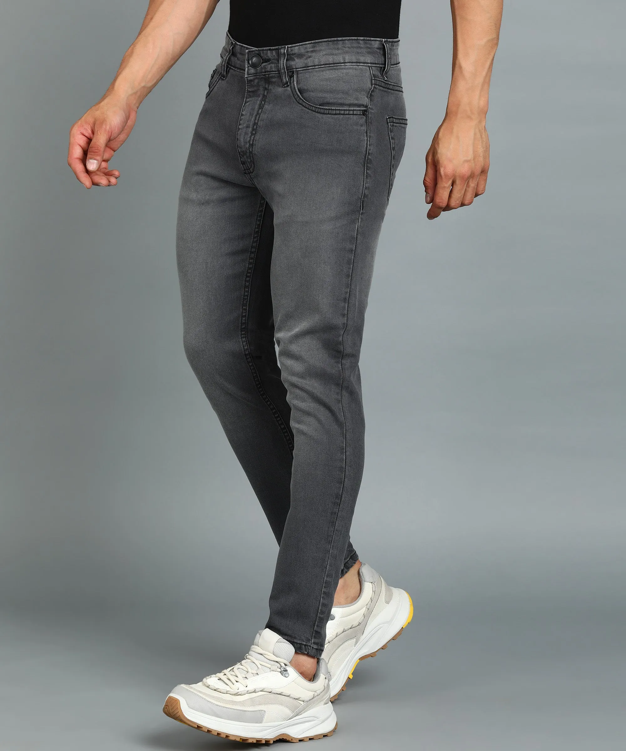 Men's Grey Slim Fit Washed Jeans Stretchable