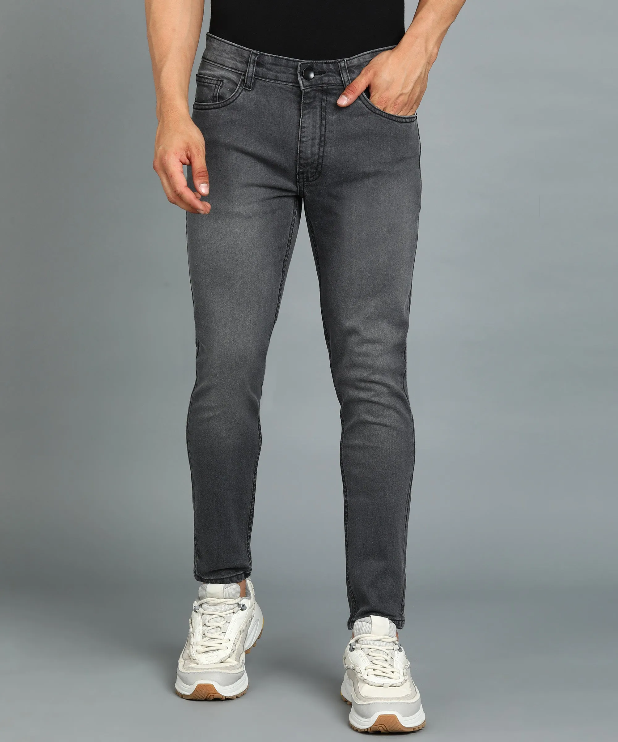 Men's Grey Slim Fit Washed Jeans Stretchable