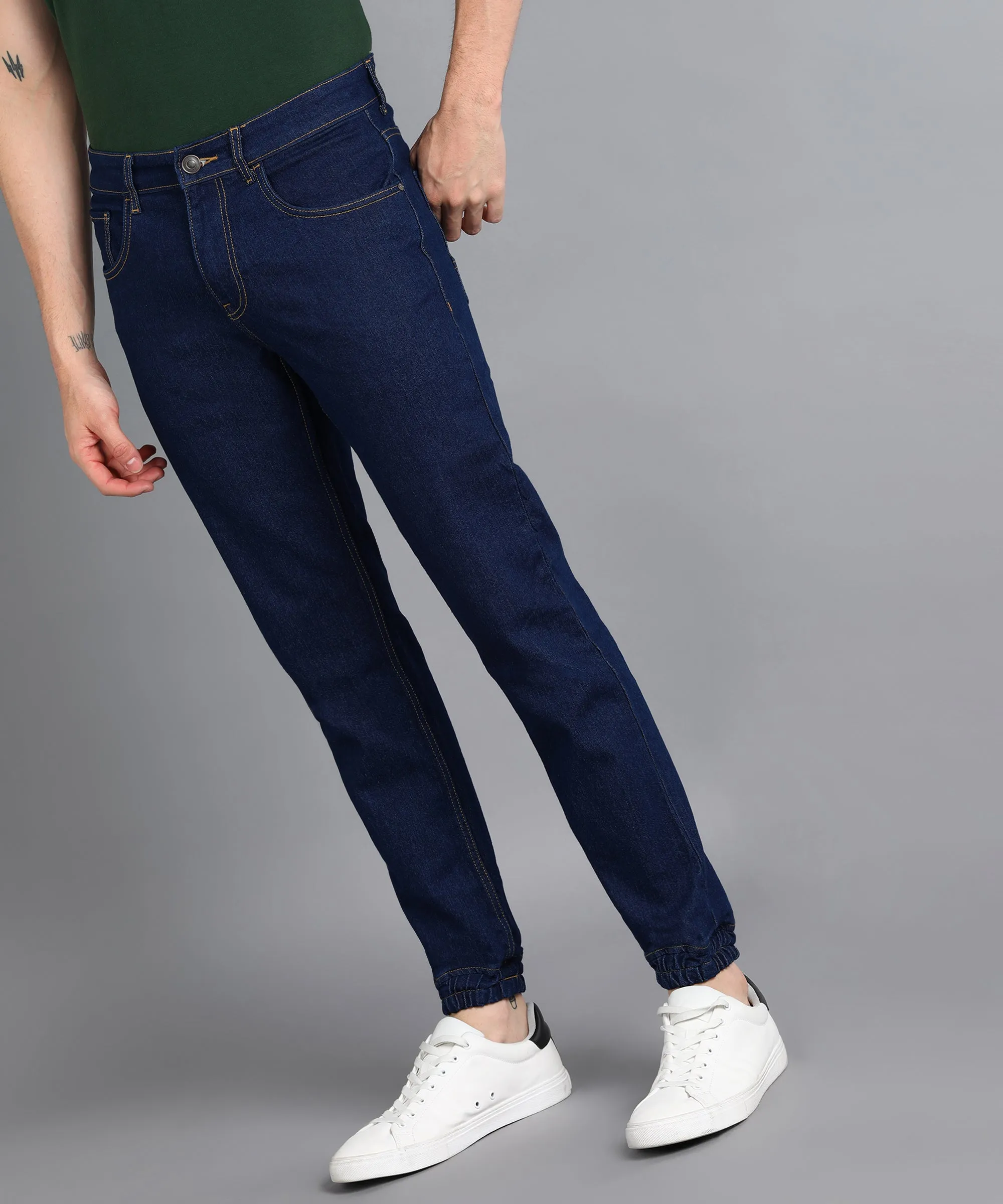 Men's Navy Slim Fit Washed Jogger Jeans Stretchable