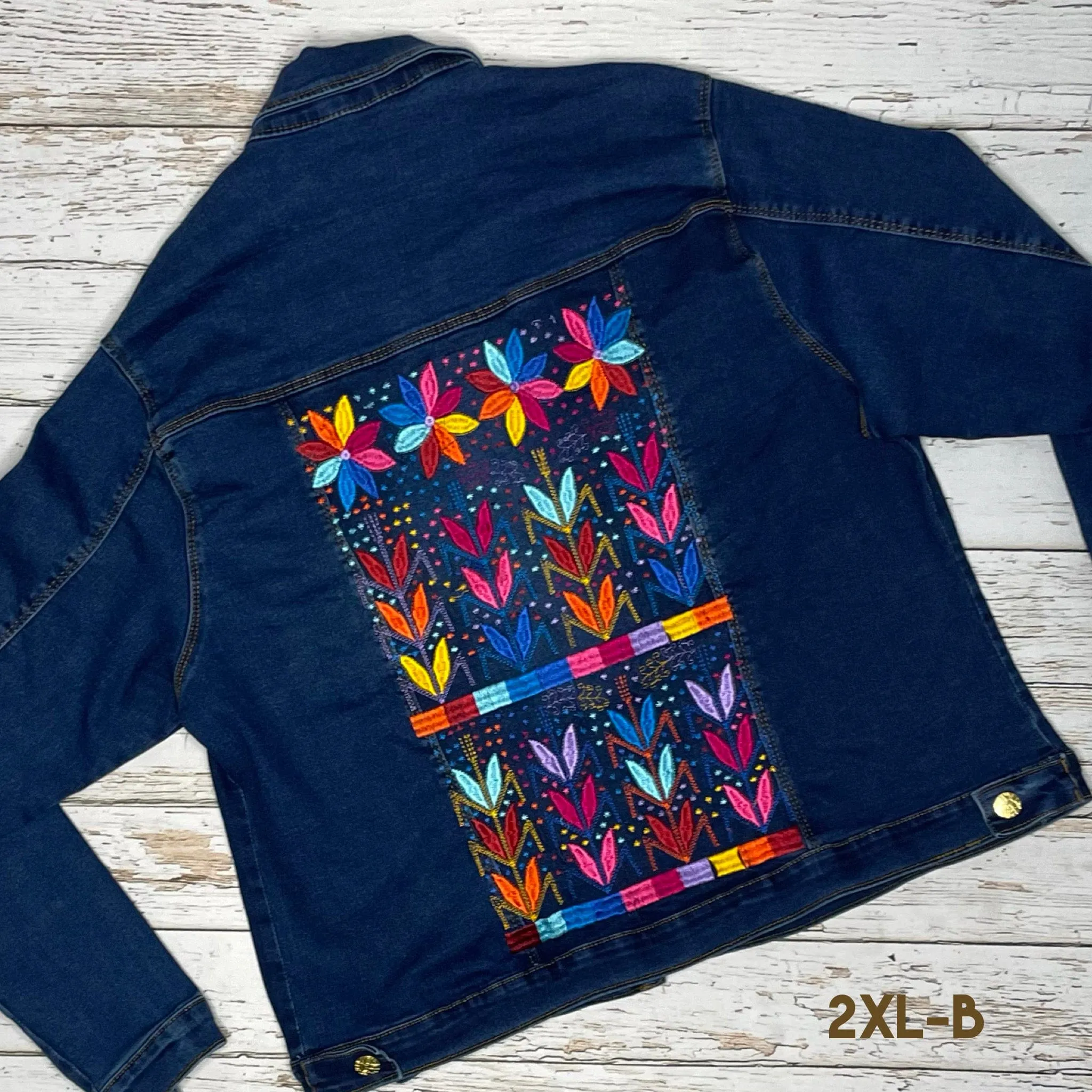 Mexican Embroidered Denim Jacket - Corn Motif