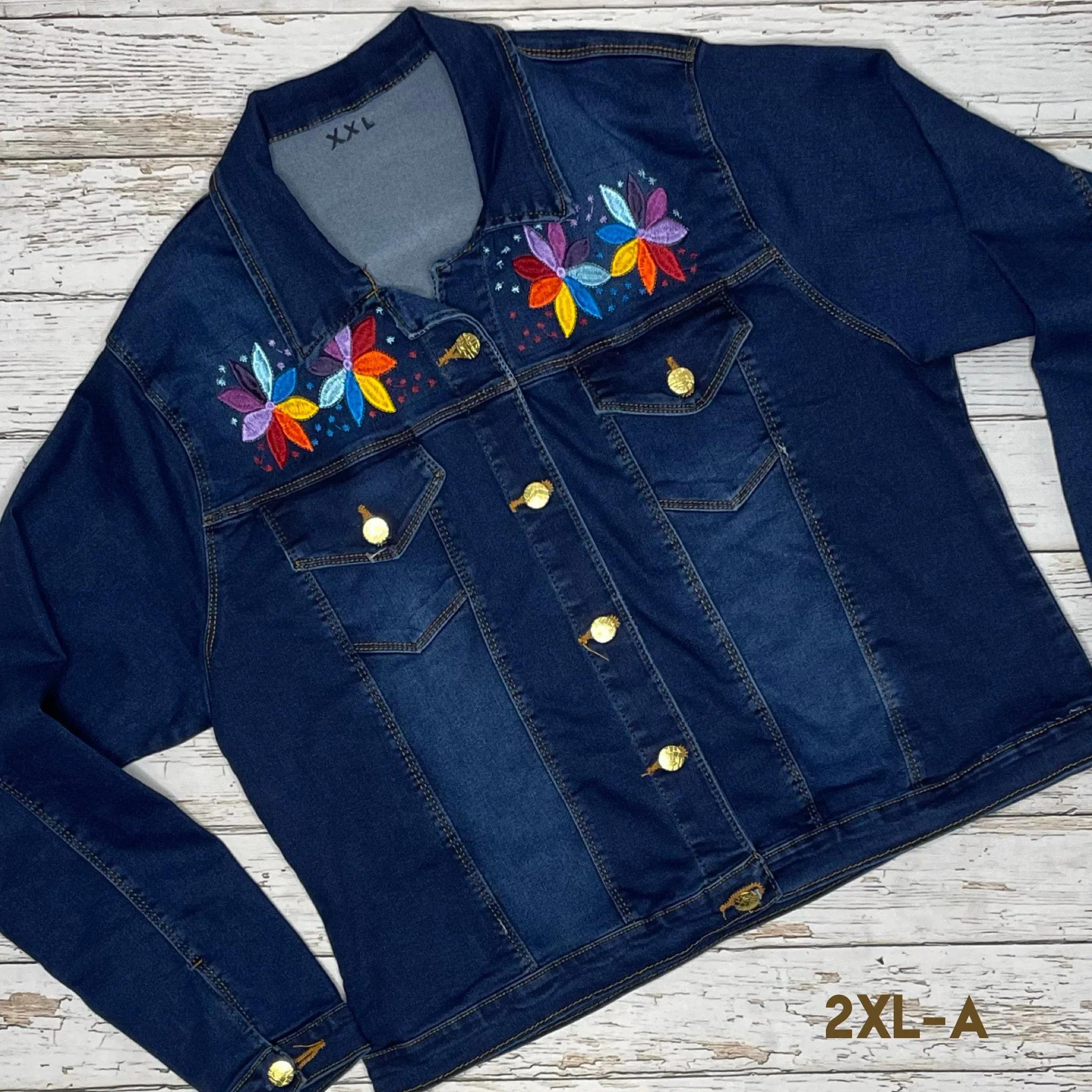 Mexican Embroidered Denim Jacket - Corn Motif