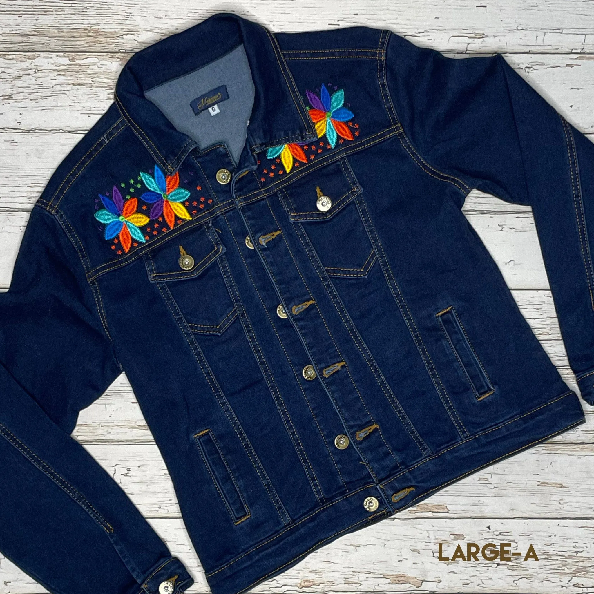 Mexican Embroidered Denim Jacket - Corn Motif