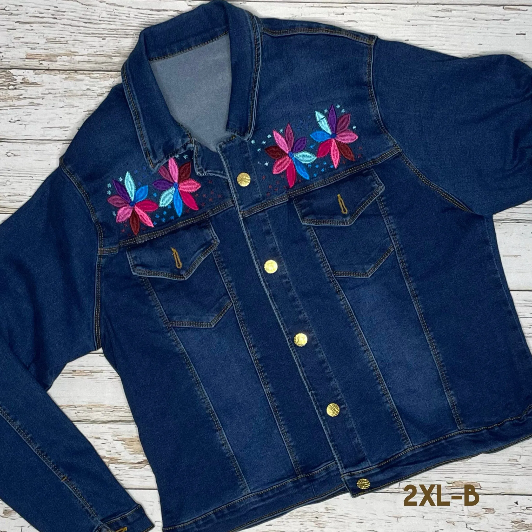 Mexican Embroidered Denim Jacket - Corn Motif