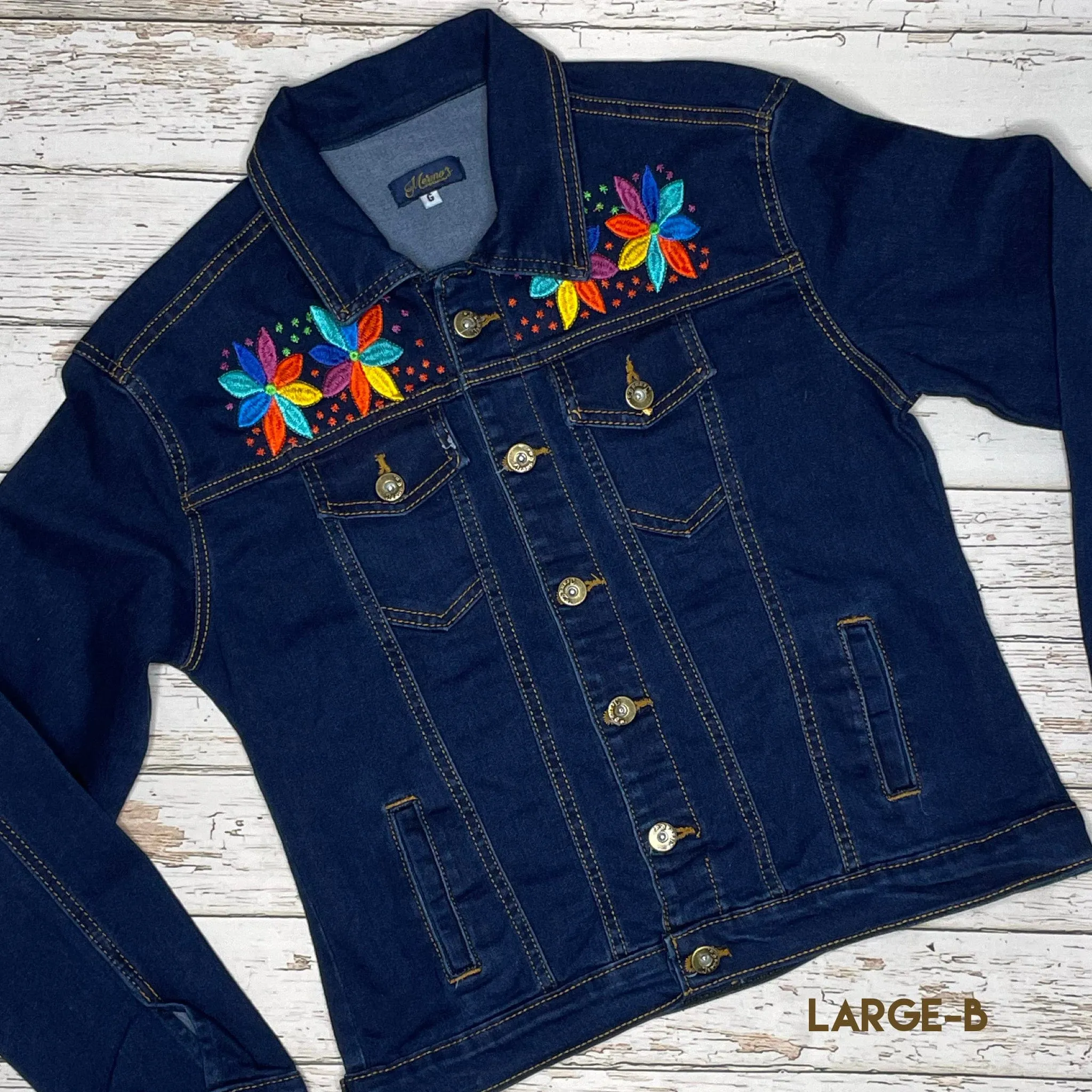 Mexican Embroidered Denim Jacket - Corn Motif