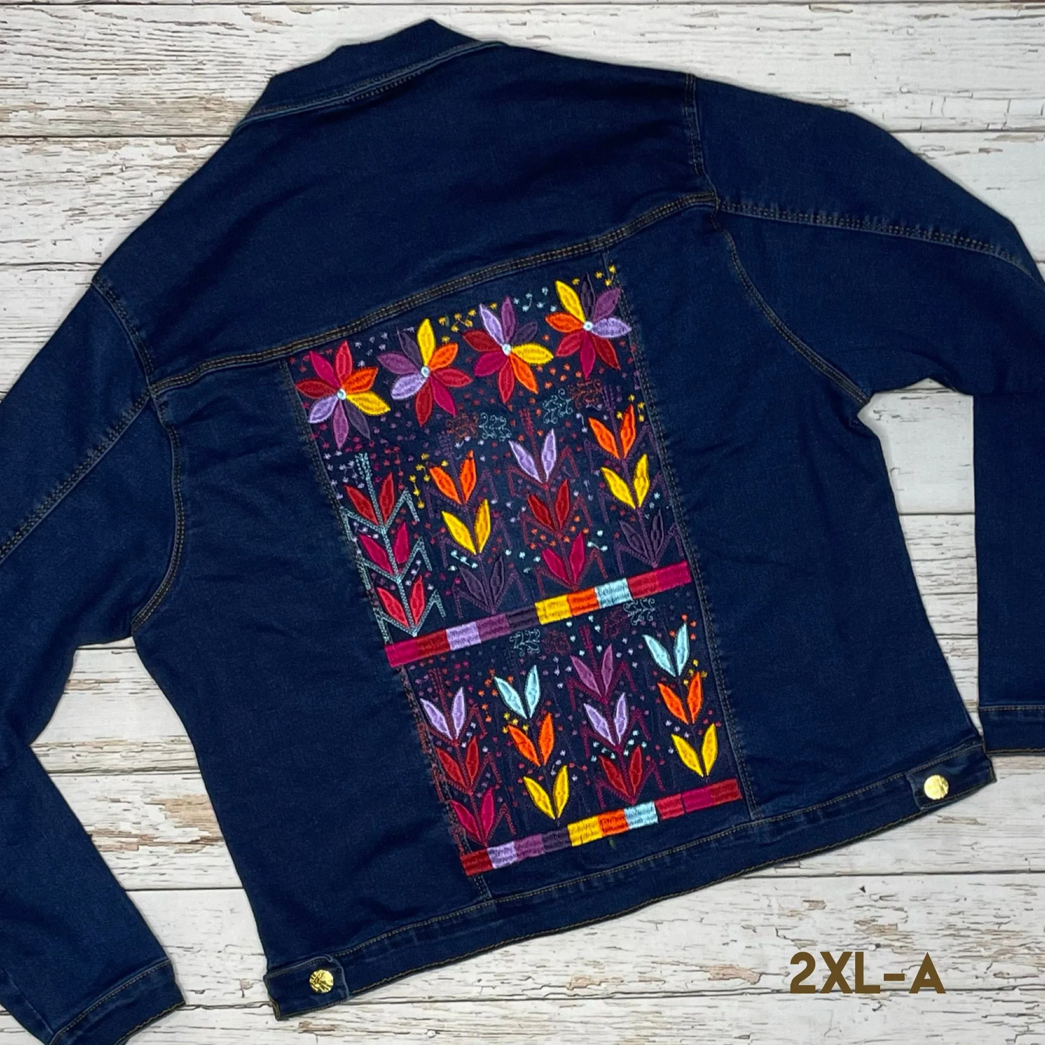 Mexican Embroidered Denim Jacket - Corn Motif