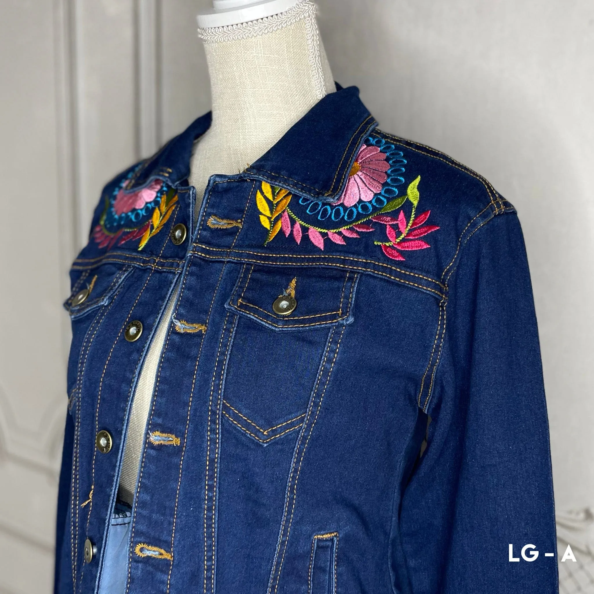 Mexican Embroidered Denim Jacket - Rococo