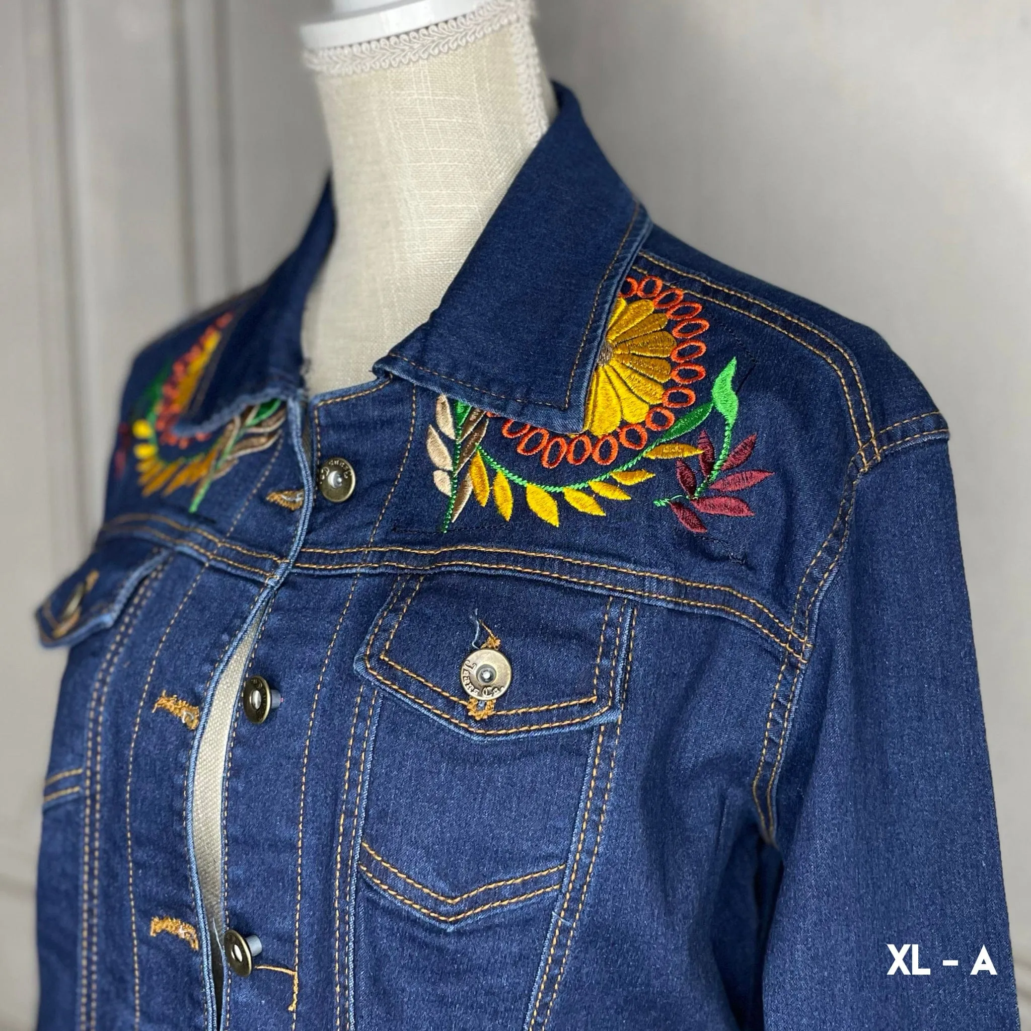 Mexican Embroidered Denim Jacket - Rococo