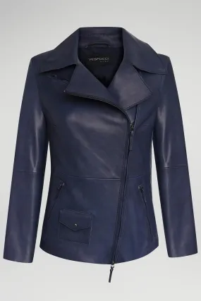 Mila - Navy Leather Jacket