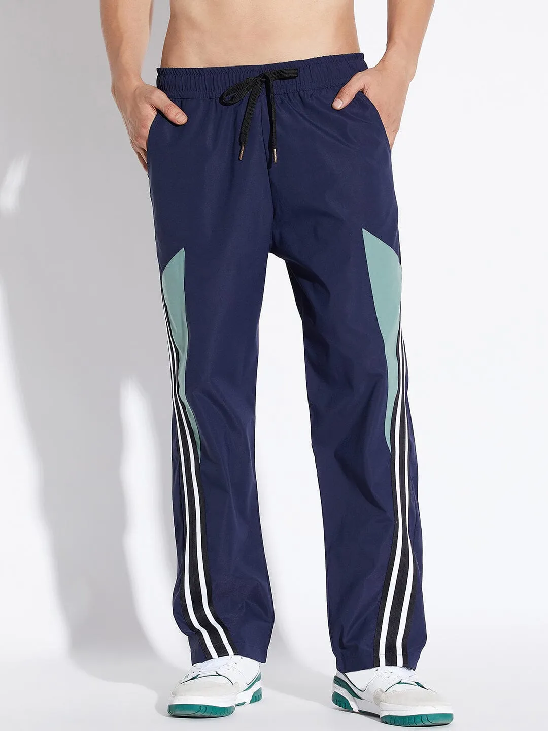 Navy Parachute Taped Trackpants