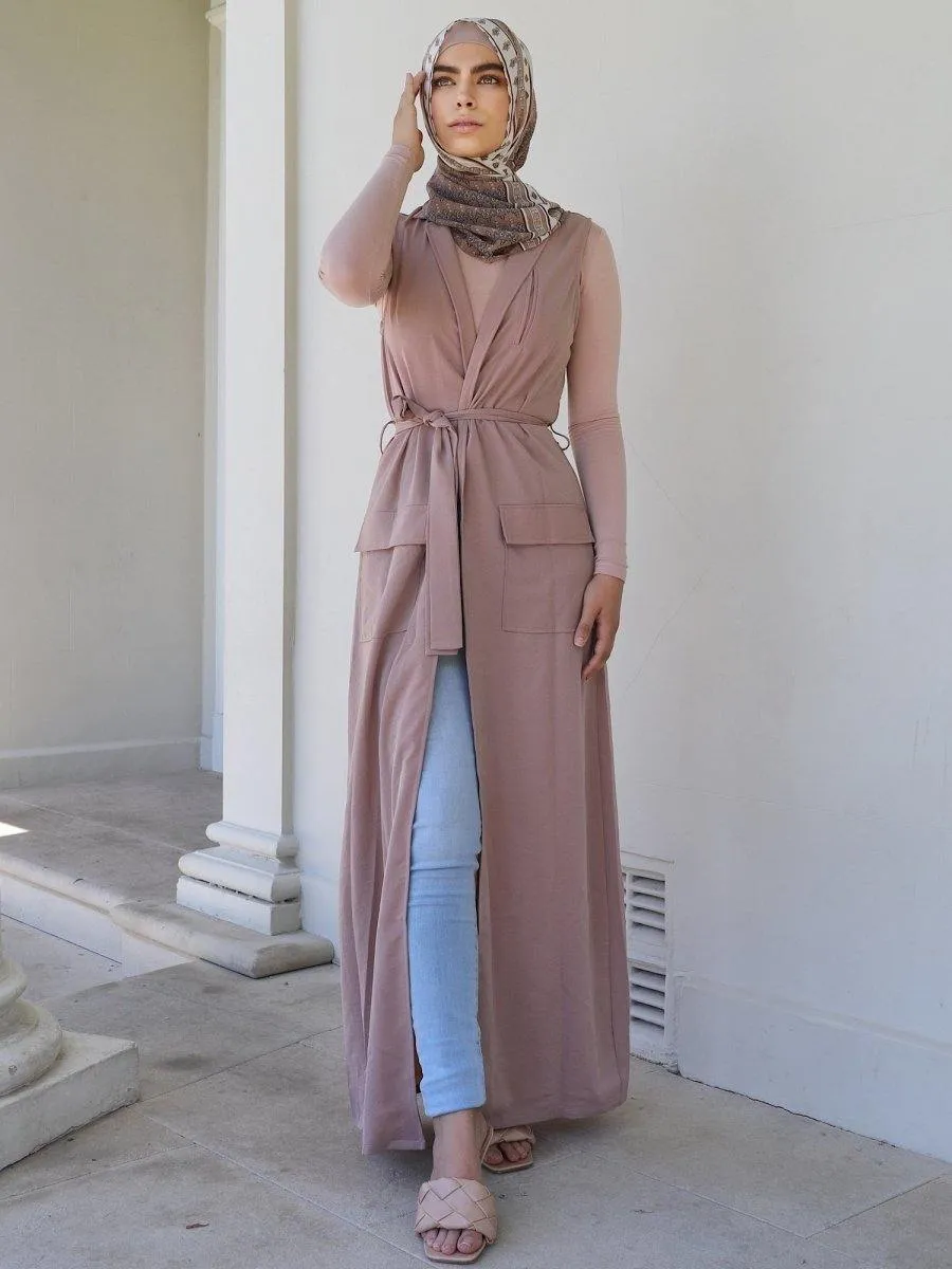 Nude Sleeveless Long Coat