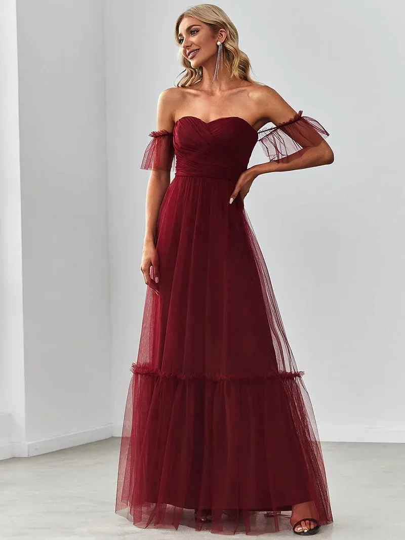 Off-Shoulder Layered Skirt Tulle Evening Dress