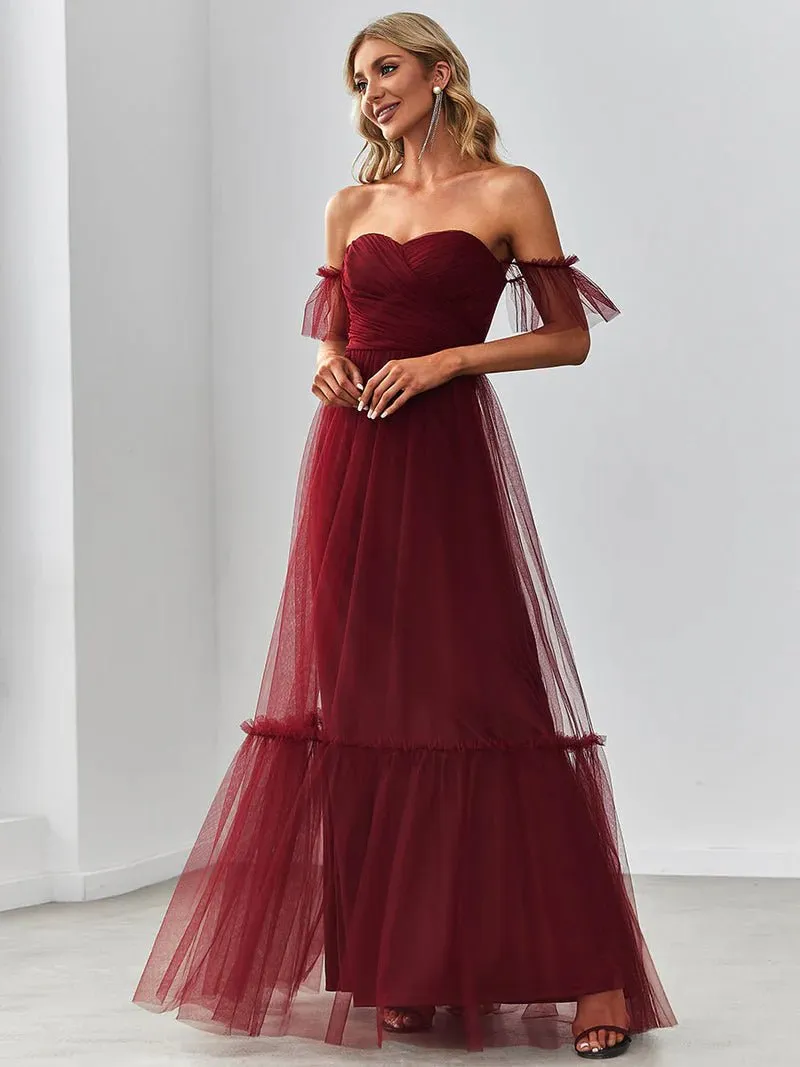 Off-Shoulder Layered Skirt Tulle Evening Dress