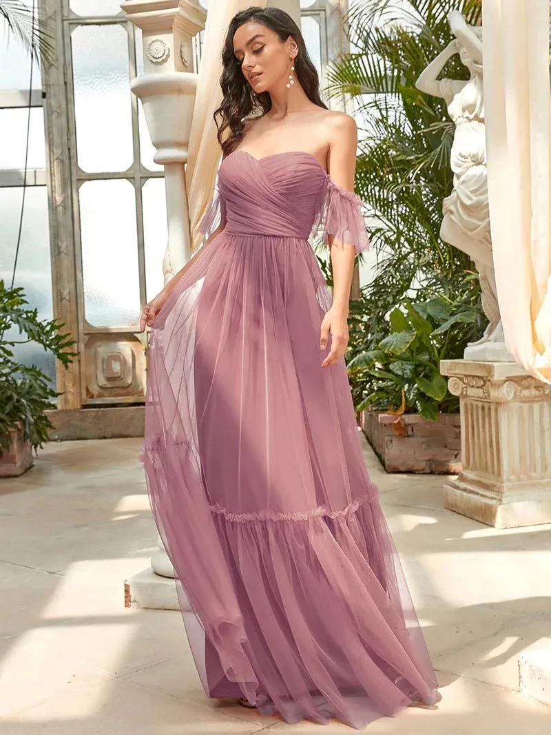 Off-Shoulder Layered Skirt Tulle Evening Dress