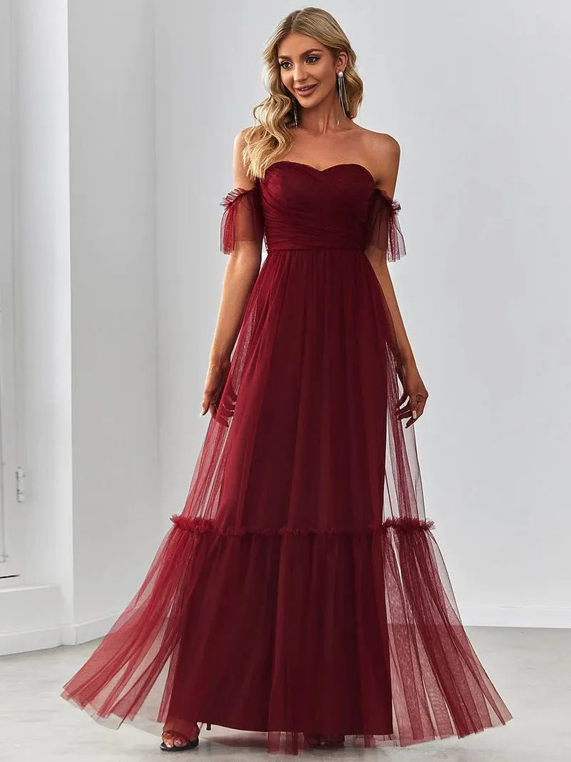 Off-Shoulder Layered Skirt Tulle Evening Dress