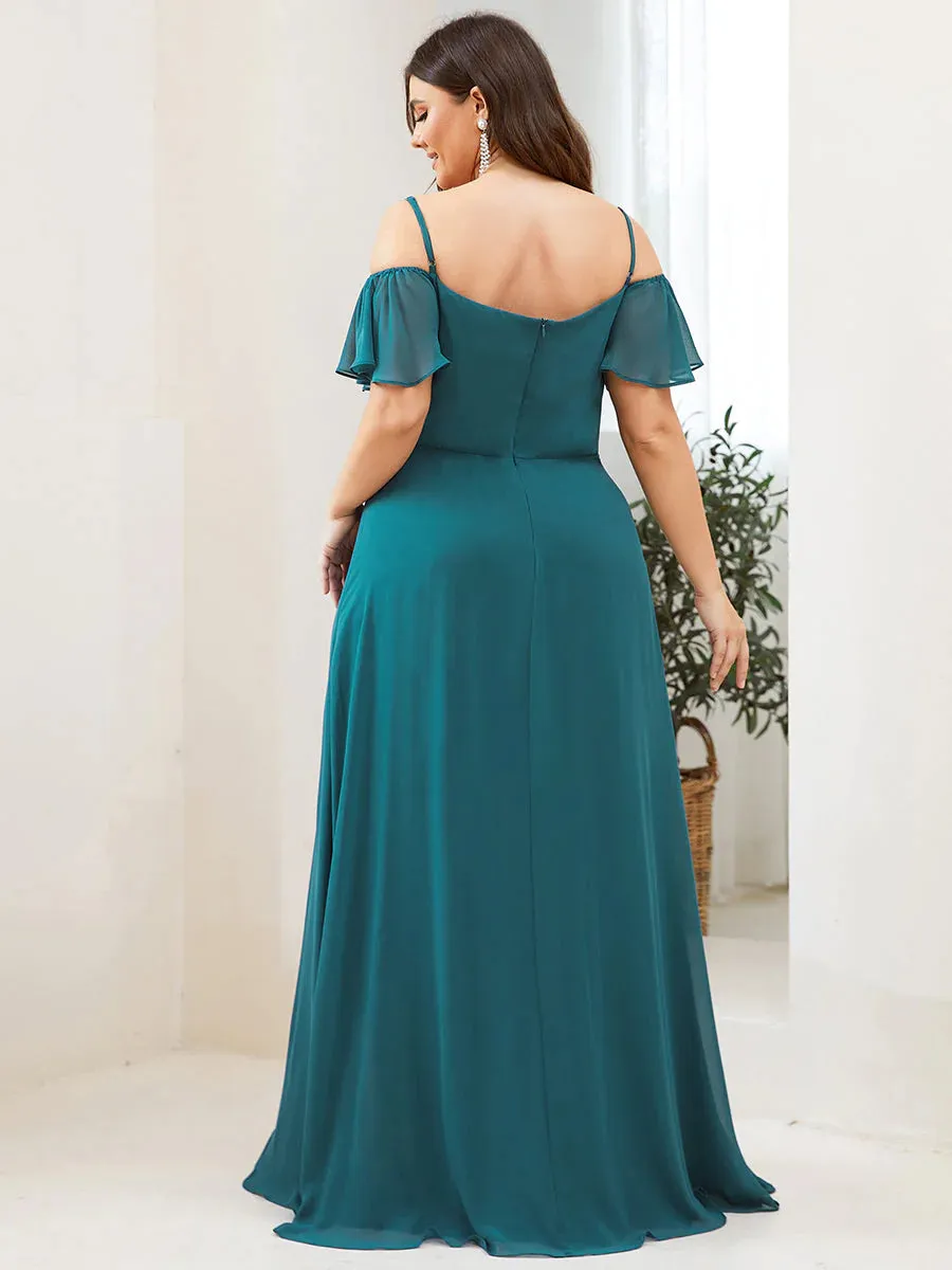 Off-Shoulder Ruffle Sleeve Plus Size Evening Dress