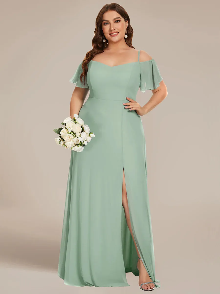 Off-Shoulder Ruffle Sleeve Plus Size Evening Dress