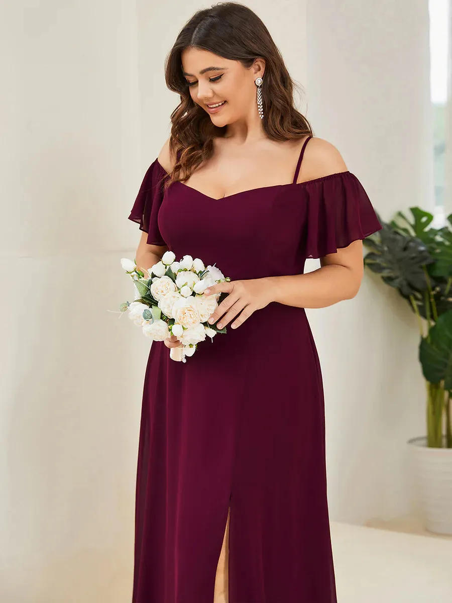 Off-Shoulder Ruffle Sleeve Plus Size Evening Dress