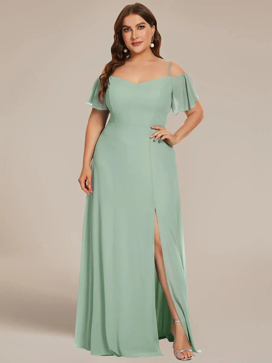 Off-Shoulder Ruffle Sleeve Plus Size Evening Dress