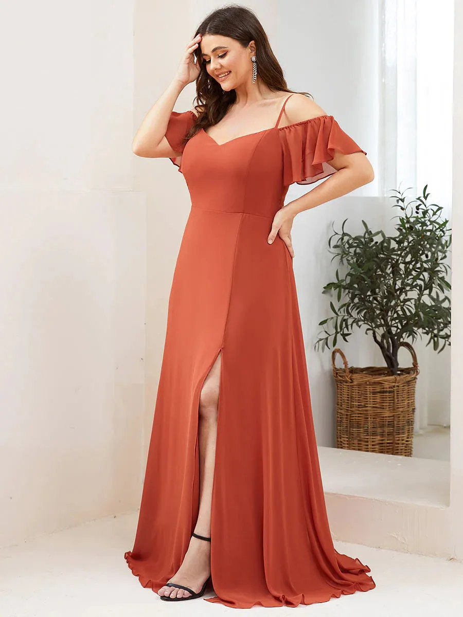 Off-Shoulder Ruffle Sleeve Plus Size Evening Dress