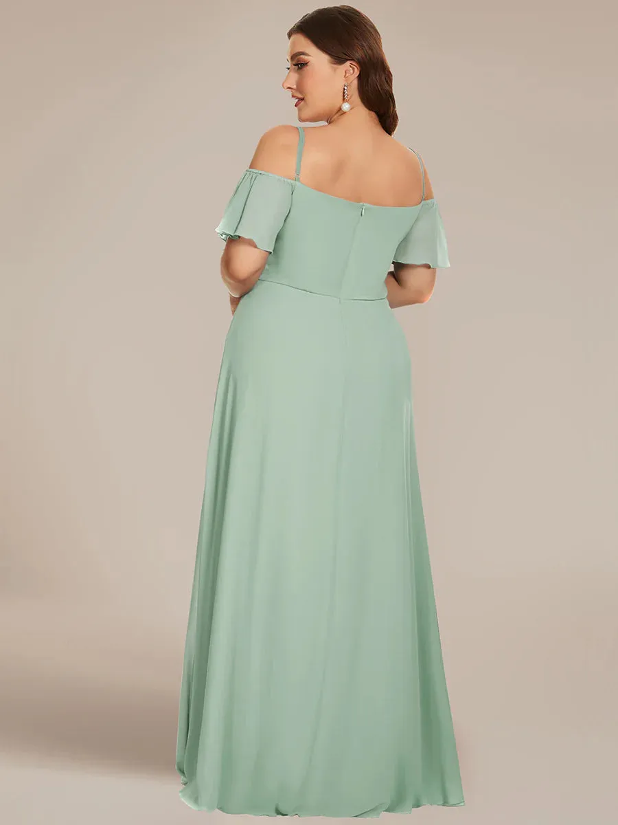 Off-Shoulder Ruffle Sleeve Plus Size Evening Dress