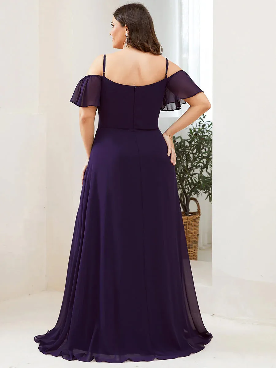 Off-Shoulder Ruffle Sleeve Plus Size Evening Dress