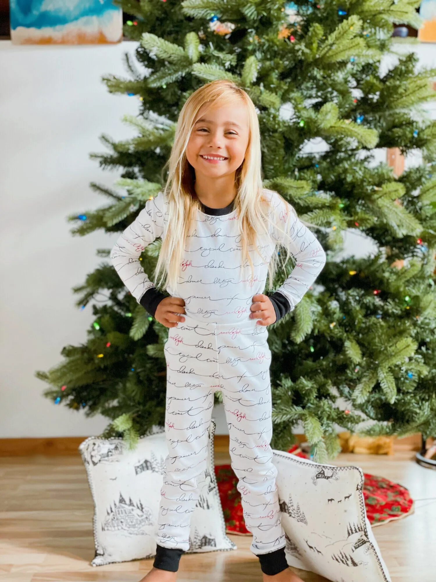 Organic Holiday Kid's PJ & Cap Set in Writing Reindeer